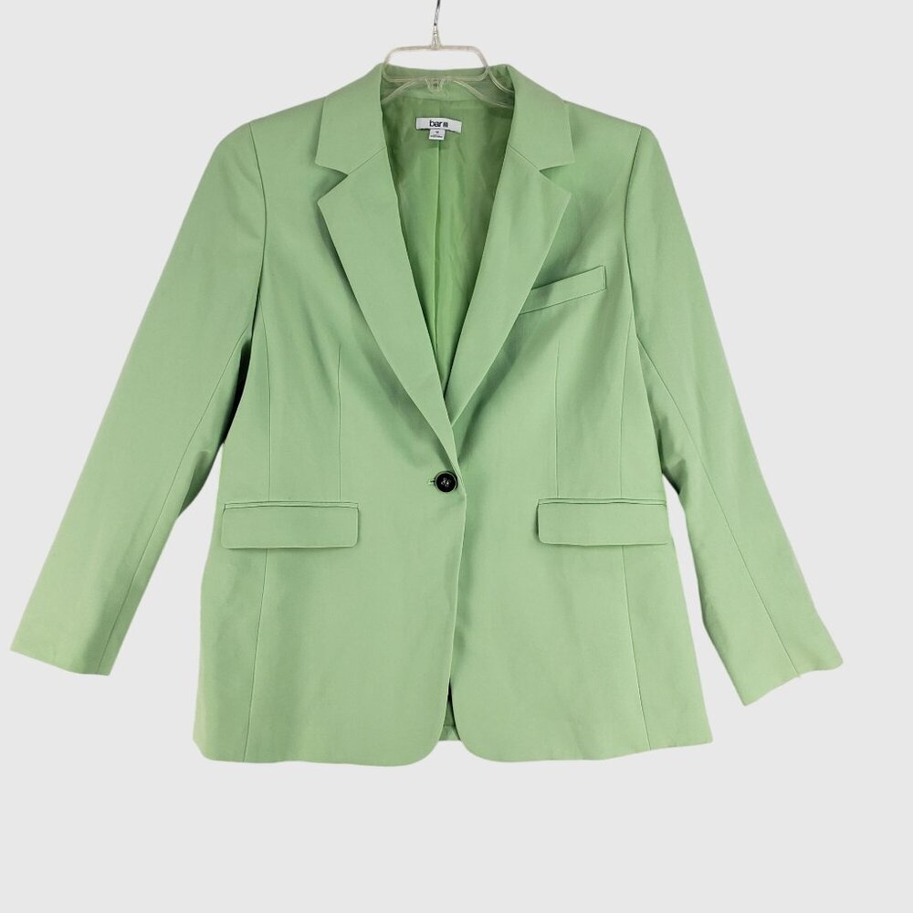 Bar III Women’s Blazer Size 12 Green One Button Suit Jacket Career Workwear